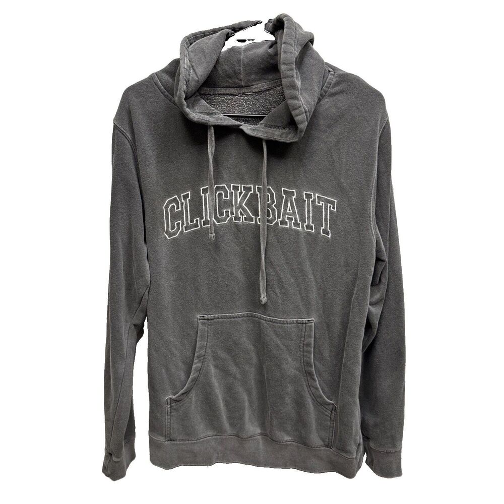 Clickbait Men Gray Sweatshirt Hoodie Drawstring Pocket Embroidered 20X28” S